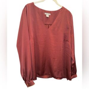 H&M Deep Rust V-Neck Long Sleeve Blouse, SZ 12